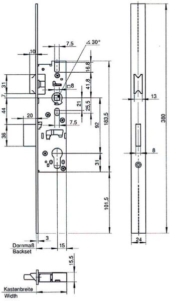 Rohrrahmenschloß WILKA 1438 PZ92/30,35,40,45 / Extra Langer  Stulp 380x24mm